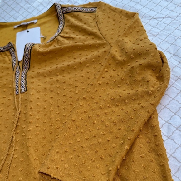 DR2 Golden Yellow Textured Blouse with Tassel Accents - Picture 8 of 8